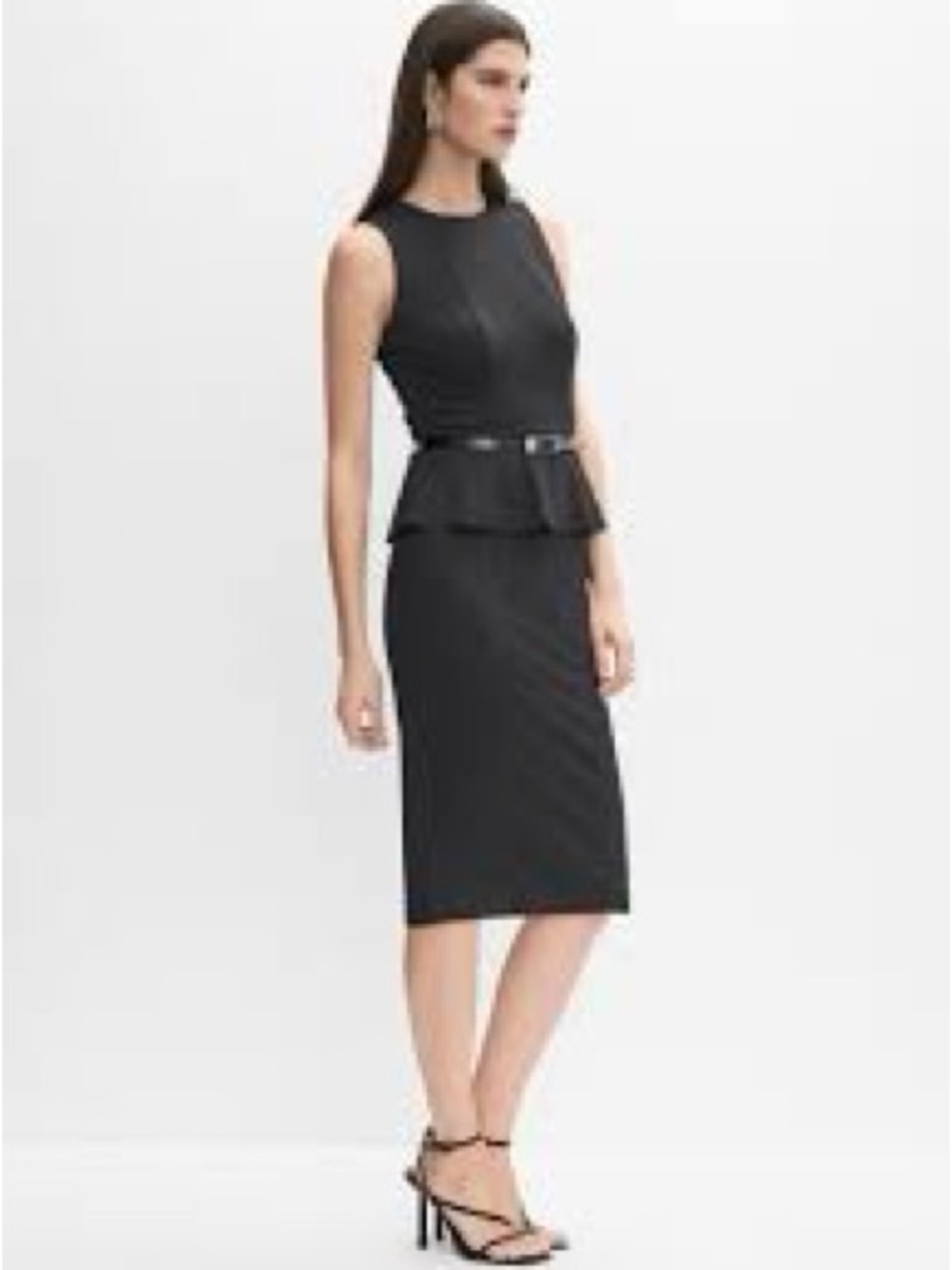 Taylor Black Sleeveless Peplum Sheath Midi Dress